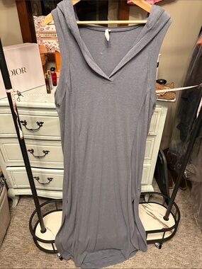 Sleeveless Hooded Maxi Dress in Dusty Blue
